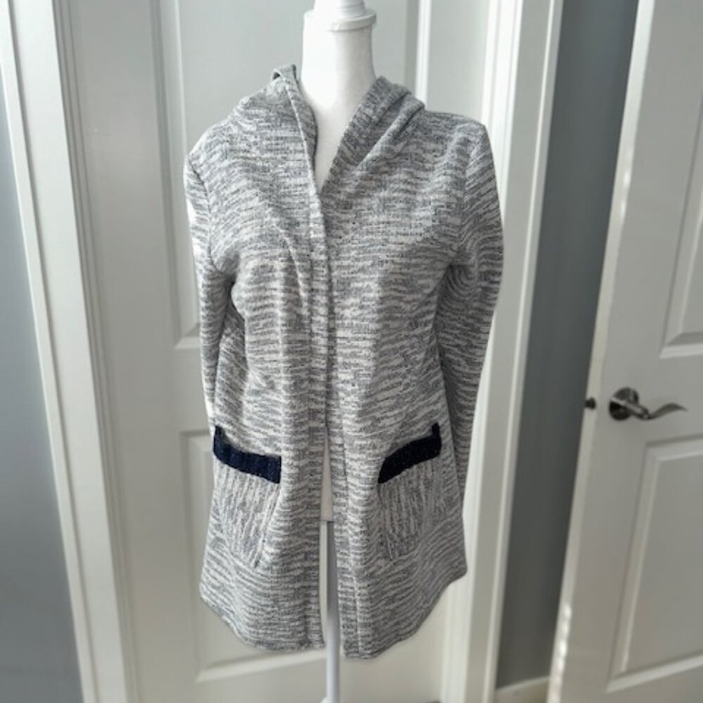 Navy Blue and White Tweed Knit Women's Cardigan Caramela Sz Large